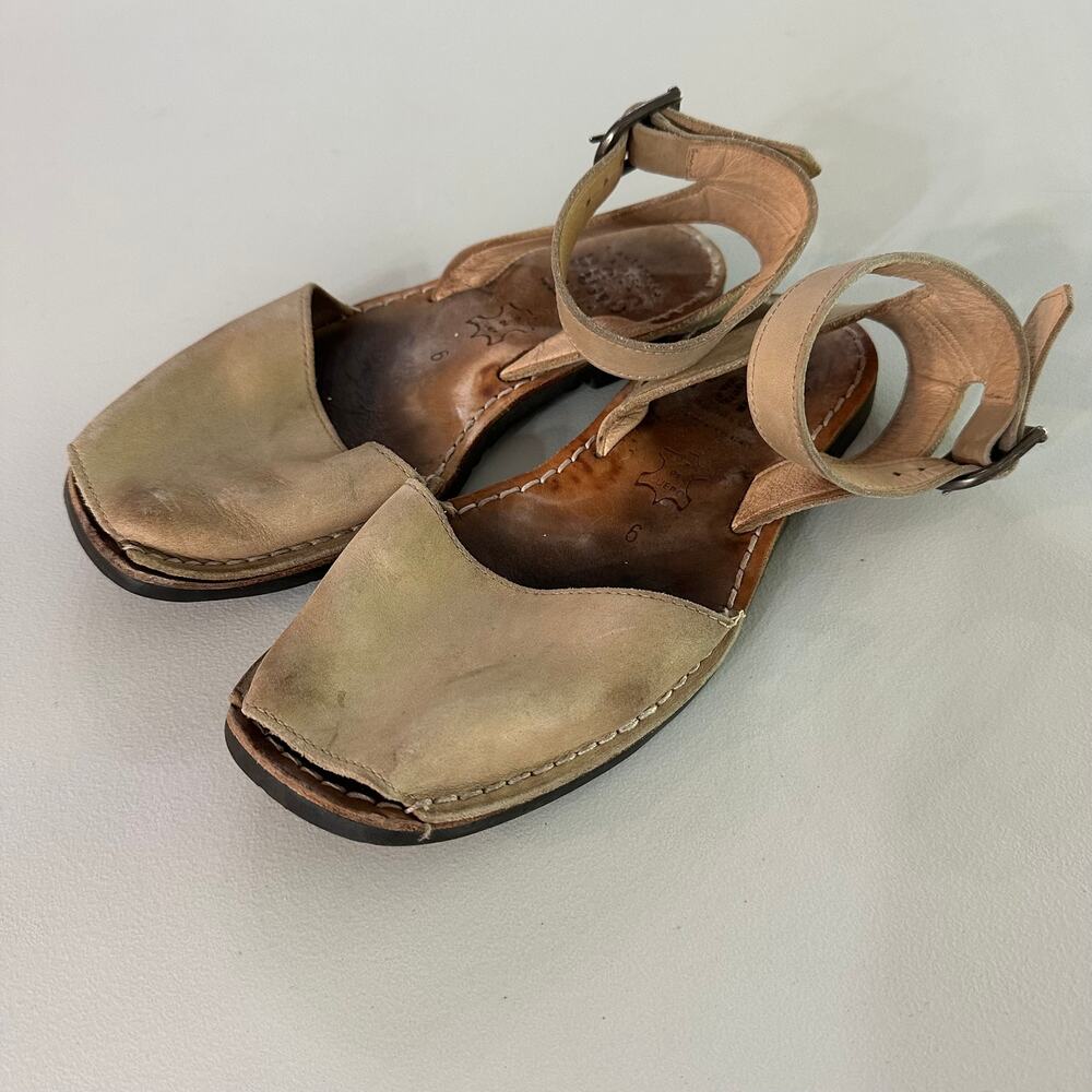 PONS Avarca Menorca Tan Leather Sandals Women's‎ Size 6 Peep Toe Strap